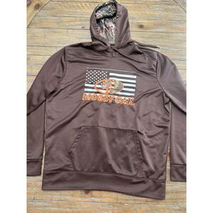Mossy Oak Hoodie XL Brown Camo Lined American Flag Hunting Pullover